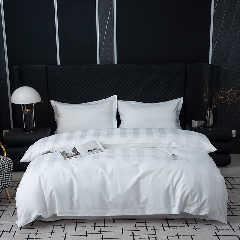 Комплект постельного белья для пятизвездочных отелей из 100% хлопка белого цвета с сатиновыми полосками шириной 7 см, плотность 750TC
